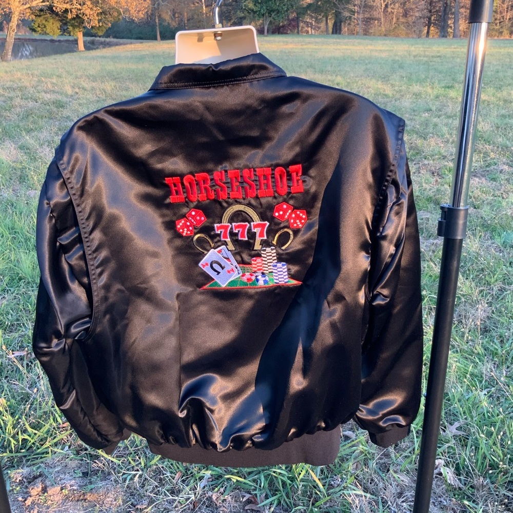 Vintage Horseshoe Casino Womens Satin Bomber Jacket Sz XL